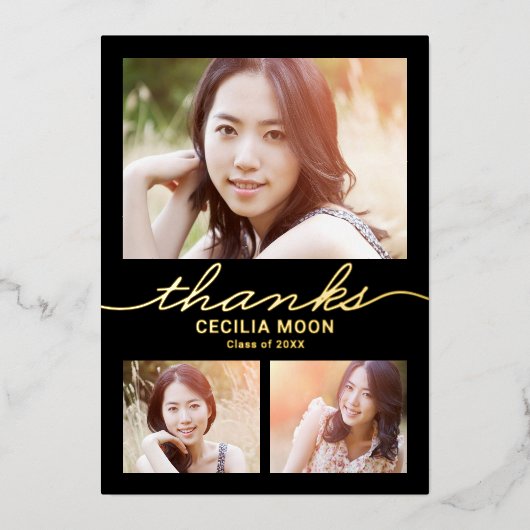 プエント型フォイル卒業フォトサンキューカード 箔招待状 (正面)