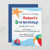 プカラフルールまたはビーチパーティの招待状子供へ 招待状 (正面/裏面)