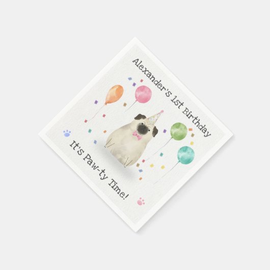プグは犬の誕生日パーティーを許可 スタンダードカクテルナプキン (角)