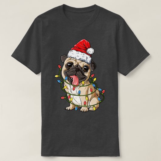 プグクリスマスサンタハットクリスマスライトボーイズプグマスド Tシャツ (デザイン正面)