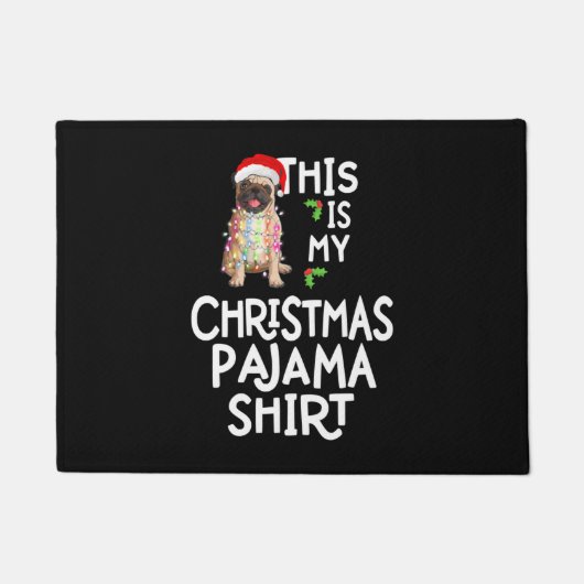 プグクリスマスツリーライトサンタドッグクリスマスプグマス ドアマット (正面)
