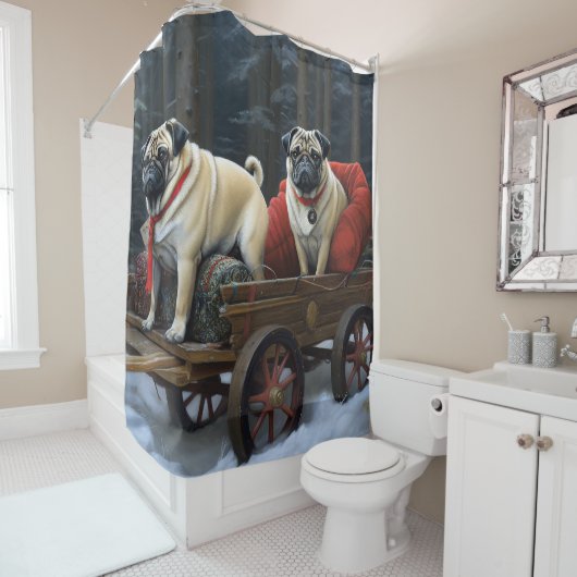 プグクリスマスフェスティバルシーズン シャワーカーテン (インサイチュ)