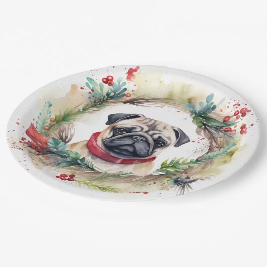 プグクリスマスリースフェスティバルカップ ペーパープレート (アングル)