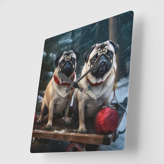 プグスノイそりクリスマスデコール スクエア壁時計 (傾斜)