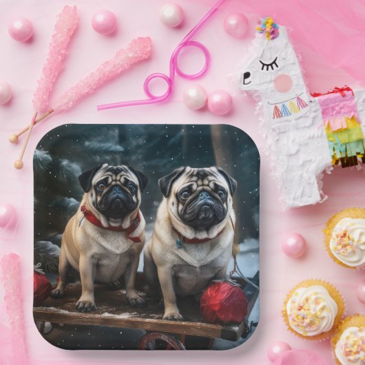 プグスノイそりクリスマスデコール ペーパープレート (パーティー)