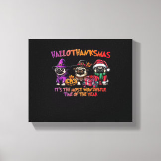 プグハロウィーン感謝祭クラシッククリスマスT市 キャンバスプリント