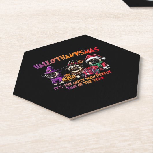 プグハロウィーン感謝祭クラシッククリスマスT市 ペーパーコースター (アングル)