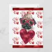 プグハートドッグラバーバレンタインギフト シーズンポストカード (正面/裏面)