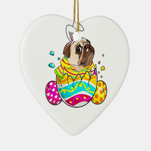 プグバニー耳エッグイースターデーかわいい犬の恋人 セラミックオーナメント (右)