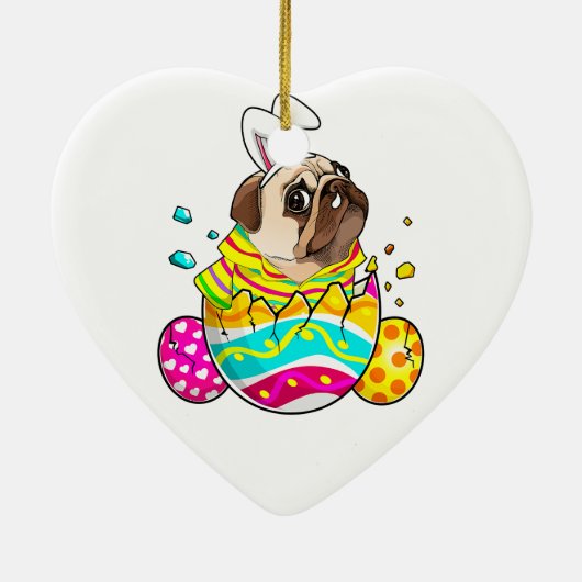 プグバニー耳エッグイースターデーかわいい犬の恋人 セラミックオーナメント (裏面)