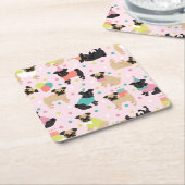 プグバースデーパーティーお祝い スクエアペーパーコースター (アングル)