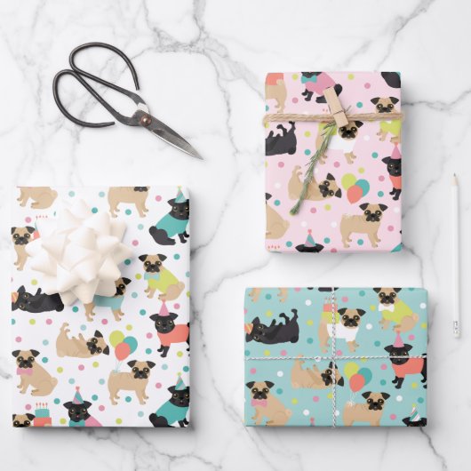 プグバースデーパーティーお祝い ラッピングペーパーシート (正面)