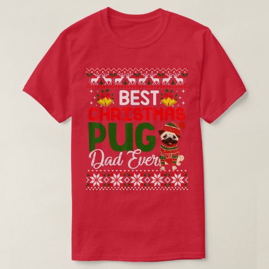 プグパパクリスマスおもしろい醜いクリスマスセーター Tシャツ (デザイン正面)
