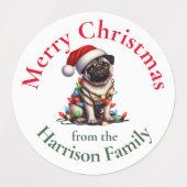 プグパーソナライズされたレトロヴィンテージクリスマスウィッシュ ラベル (デザイン2)