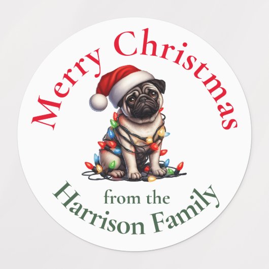 プグパーソナライズされたレトロヴィンテージクリスマスウィッシュ ラベル (デザイン2)