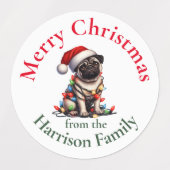 プグパーソナライズされたレトロヴィンテージクリスマスウィッシュ ラベル (デザイン1)