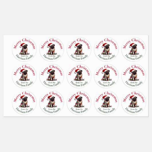 プグパーソナライズされたレトロヴィンテージクリスマスウィッシュ ラベル (シート)