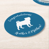 プグパーティーブルーテーマお祝い ラウンドペーパーコースター (アングル)