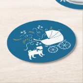 プグパーティーブルーテーマお祝い ラウンドペーパーコースター (アングル)