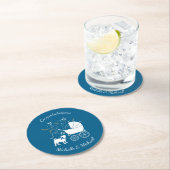 プグパーティーブルーテーマお祝い ラウンドペーパーコースター (インサイチュ)