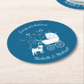 プグパーティーブルーテーマお祝い ラウンドペーパーコースター (アングル)