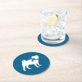 プグパーティーブルーテーマお祝い ラウンドペーパーコースター (インサイチュ)