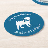 プグパーティーブルーテーマお祝い ラウンドペーパーコースター (アングル)