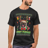 プグマスパメリーグドッグクリスマスライトクリスマスセーター Tシャツ (正面)