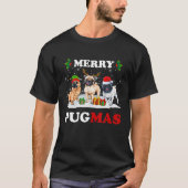 プグマスメリーサンタ小妖精や小人トナディアプグドッグスクリスマスツリー Tシャツ (正面)