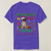 プグメリーマスクリスマスライトサンタパグドッグファミリー Tシャツ (デザイン正面)