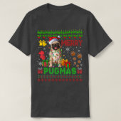 プグメリーマスクリスマスライトサンタパグドッグファミリー Tシャツ (デザイン正面)