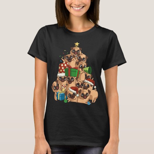 プグメリーマスツリープグクリスマスプグ Tシャツ (正面)