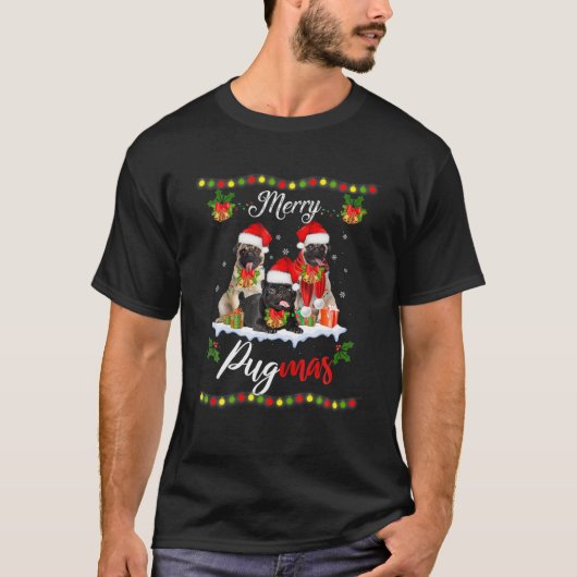 プグメリーマスプグスクリスマス愛犬家サおもしろいンタ Tシャツ (正面)