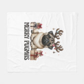 プグメリーマスメリークリスマスおもしろいパグ犬 フリースブランケット (正面(横))