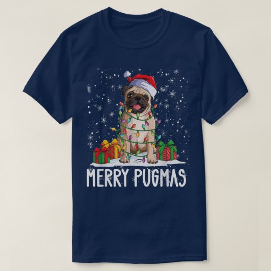 プグメリーマス2022クリスマスパグクリスマスパーティーパグロフ Tシャツ (デザイン正面)