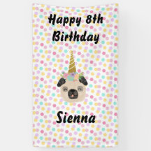 プグユニコーン小さな女の子誕生日パーティバナー