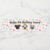 プグユニコーン小さな女の子誕生日パーティー ペットボトルラベル (シングルラベル)