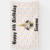 プグユニコーン小さな女の子誕生日パーティー 横断幕 (縦)