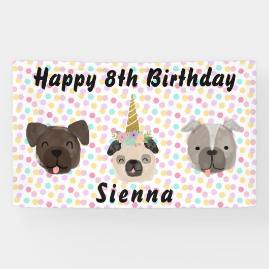 プグユニコーン小さな女の子誕生日パーティー 横断幕 (横)