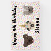 プグユニコーン小さな女の子誕生日パーティー 横断幕 (縦)