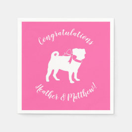 プグ犬の赤ちゃんシャワー女の子ピンクと弓 スタンダードカクテルナプキン