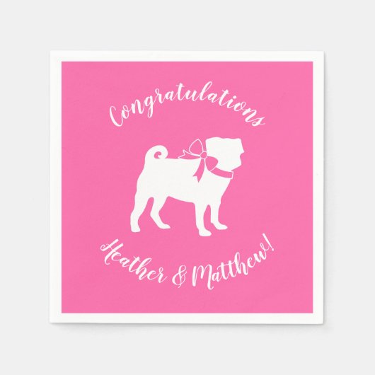 プグ犬の赤ちゃんシャワー女の子ピンクと弓 スタンダードカクテルナプキン (正面)