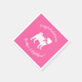 プグ犬の赤ちゃんシャワー女の子ピンクと弓 スタンダードカクテルナプキン (角)