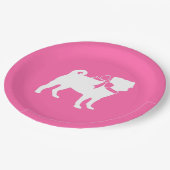 プグ犬の赤ちゃんシャワー女の子ピンクと弓 ペーパープレート (アングル)