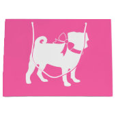 プグ犬の赤ちゃんシャワー女の子ピンクと弓 ラージペーパーバッグ (正面)