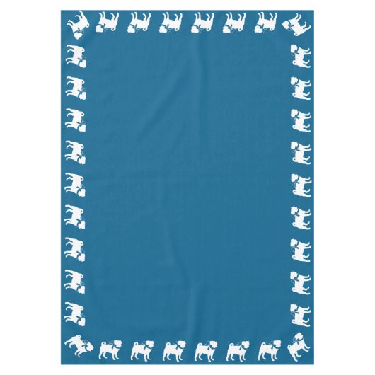 プグ犬の赤ちゃんシャワー少年ブルーと弓 テーブルクロス (正面)