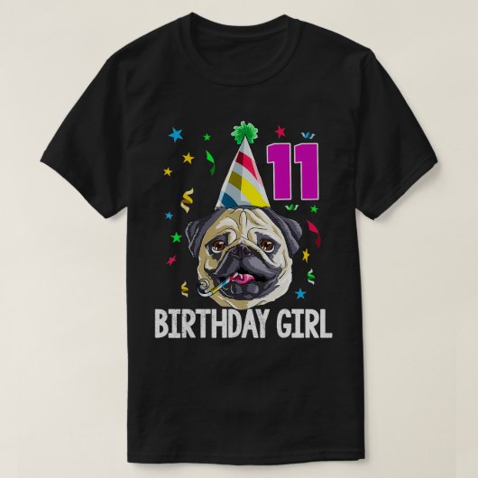 プグ誕生日ガール11th 11キッズガールズギフトアイディアPa Tシャツ (デザイン正面)