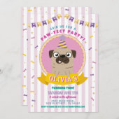 プグ誕生日ドギーパーティードッグ紙吹雪 招待状 (正面/裏面)