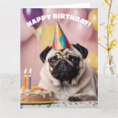 プグ誕生日パーティー カード (黄色い花)