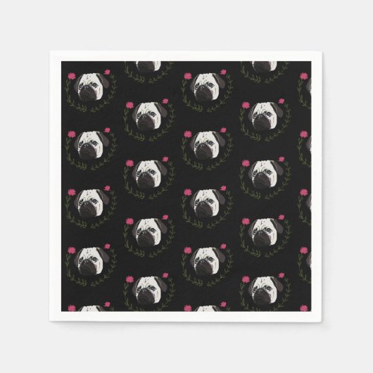 プグ顔、ドッグアート スタンダードカクテルナプキン (正面)